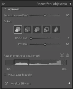 Lightroom Classic panel rozostření objektivu