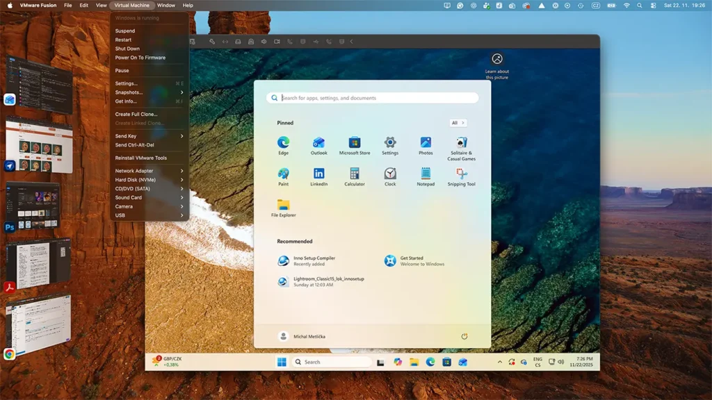 Vmware 25H2 fusion windows screenshot